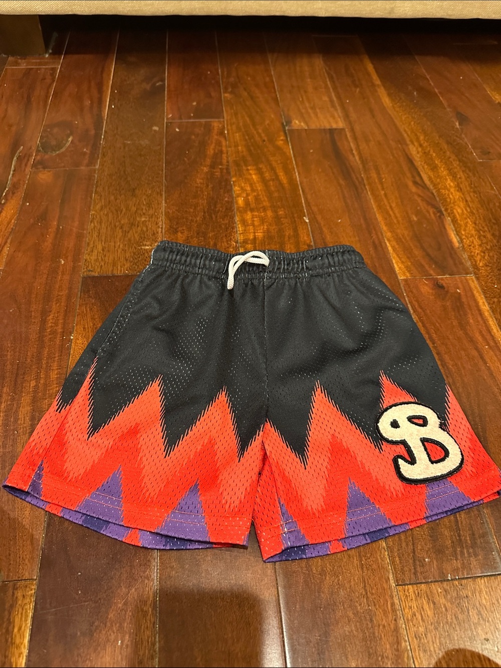 Bucketsquad Black Shorts with Red & Purple Flame Design ym